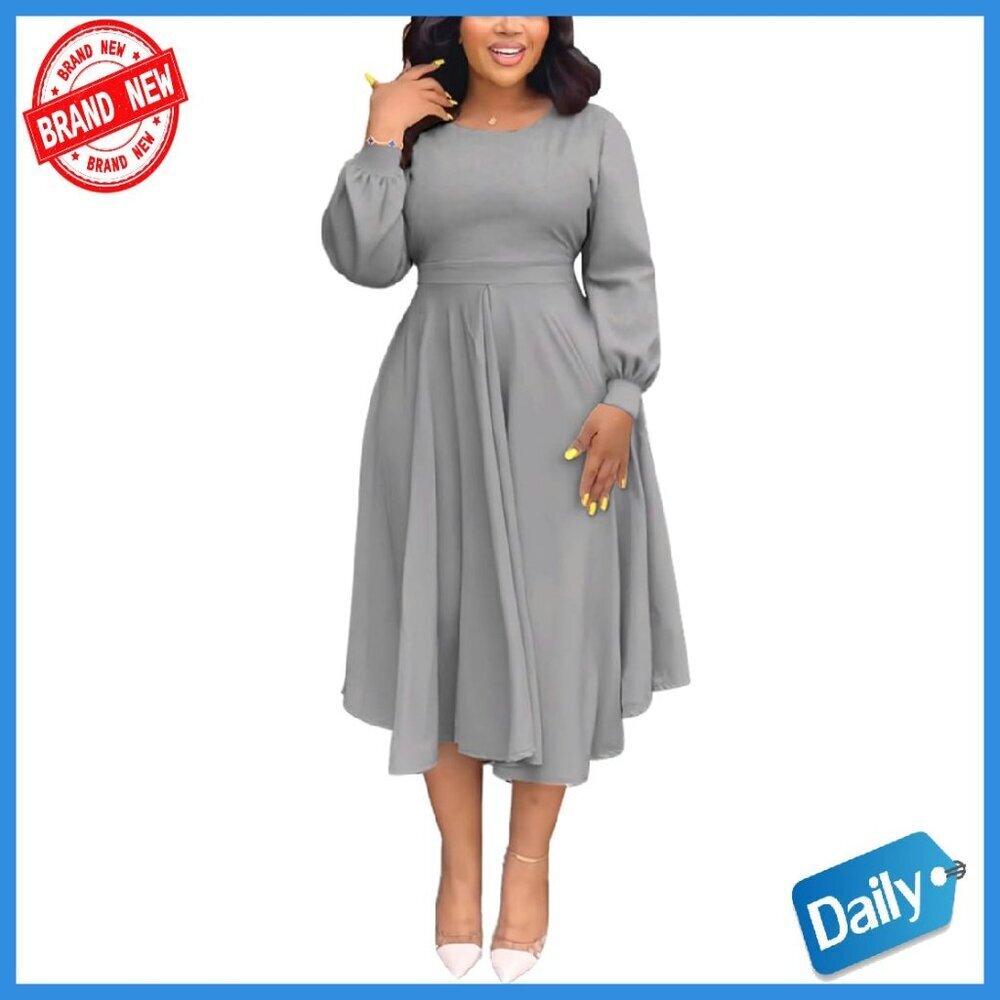 Plus Size Maxi Dress Long Puff Sleeves A-Line Swing Polyester Spandex